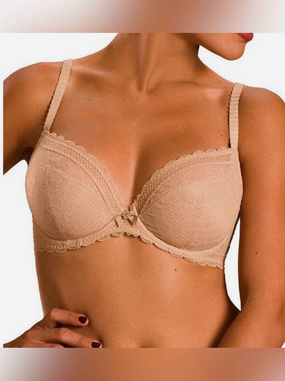 NEW Chantelle Bra 36DDD 3641 C Chic Sexy Plunge Underwire Nude Unlined Lace